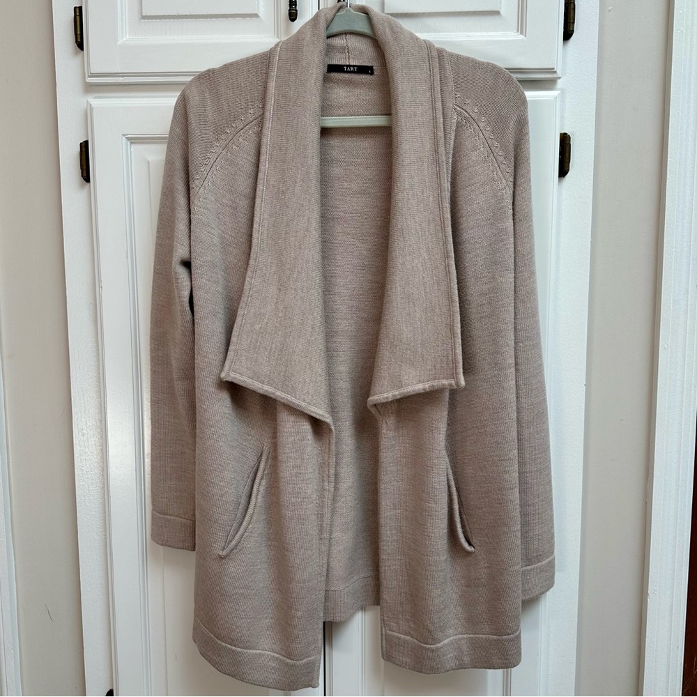 Tart 100% Merino Wool Cozy Beige Open Front Cardigan Size Small